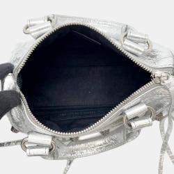 Pre Owned Balenciaga Le Cagoule Silver Leather Nano 2-Way Shoulder Bag