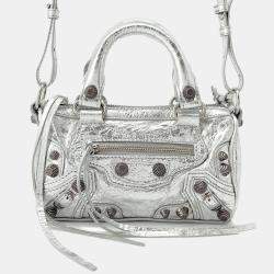 Pre Owned Balenciaga Le Cagoule Silver Leather Nano 2-Way Shoulder Bag