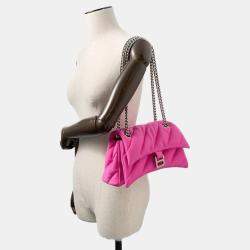 Pre Owned Balenciaga Crush Pink Quilted Nylon Shoulder Bag
