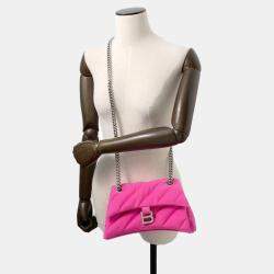 Pre Owned Balenciaga Crush Pink Quilted Nylon Shoulder Bag