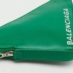 Pre Owned Balenciaga Green Leather Small Triangle Zip Pouch