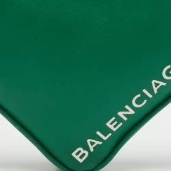 Pre Owned Balenciaga Green Leather Small Triangle Zip Pouch