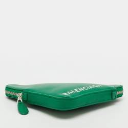 Pre Owned Balenciaga Green Leather Small Triangle Zip Pouch