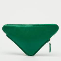 Pre Owned Balenciaga Green Leather Small Triangle Zip Pouch