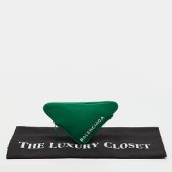 Pre Owned Balenciaga Green Leather Small Triangle Zip Pouch