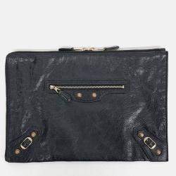 Pre Owned Balenciaga Black Leather New Giant Clutch