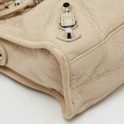 Pre Owned حقيبة بالنسياغا ميني مدينة الحافة المعدنية جلد بيج