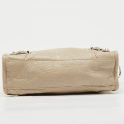 Pre Owned حقيبة بالنسياغا ميني مدينة الحافة المعدنية جلد بيج