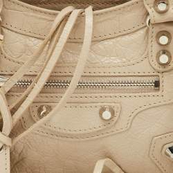 Pre Owned حقيبة بالنسياغا ميني مدينة الحافة المعدنية جلد بيج