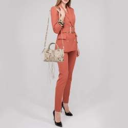 Pre Owned حقيبة بالنسياغا ميني مدينة الحافة المعدنية جلد بيج