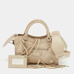 Pre Owned Balenciaga Beige Leather Mini Metallic Edge City Bag