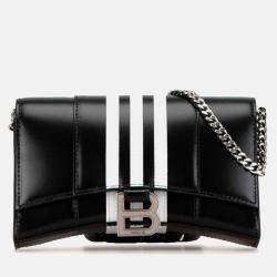 Pre Owned Balenciaga X Adidas Hourglass Crossbody Chain Wallet Shoulder Bag Black White Leather
