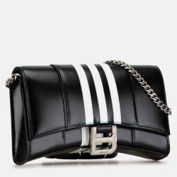 Pre Owned Balenciaga X Adidas Hourglass Crossbody Chain Wallet Shoulder Bag Black White Leather