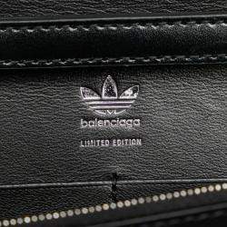Pre Owned Balenciaga X Adidas Hourglass Crossbody Chain Wallet Shoulder Bag Black White Leather