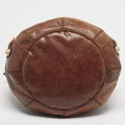 Pre Owned Balenciaga Brown Leather GGH Pompon Hobo