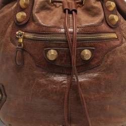 Pre Owned Balenciaga Brown Leather GGH Pompon Hobo