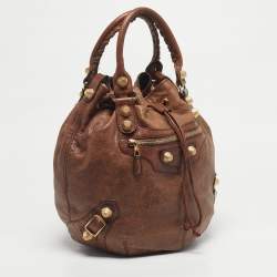 Pre Owned Balenciaga Brown Leather GGH Pompon Hobo