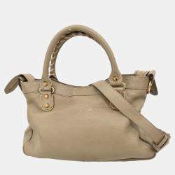 Pre Owned Balenciaga Beige Leather The Town 2way Handbag