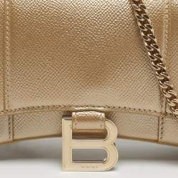 Pre Owned Balenciaga Gold Leather Hourglass Wallet on Chain