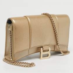 Pre Owned Balenciaga Gold Leather Hourglass Wallet on Chain