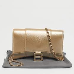 Pre Owned Balenciaga Gold Leather Hourglass Wallet on Chain
