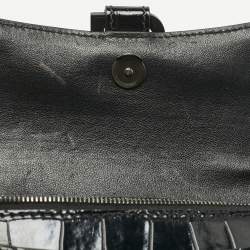 مملوكة مسبقًا محفظة بالسلسلة بالنسياغا أور جلوس جلد أسود بنقشة التمساح