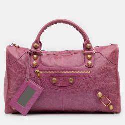 Pre Owned Balenciaga Pink Lambskin Motocross Giant 21 Work Satchel