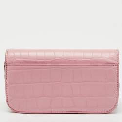 Pre Owned Balenciaga Light Pink Croc Embossed Leather Gossip Wallet on Chain