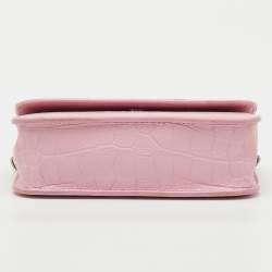 Pre Owned Balenciaga Light Pink Croc Embossed Leather Gossip Wallet on Chain