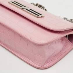 Pre Owned Balenciaga Light Pink Croc Embossed Leather Gossip Wallet on Chain