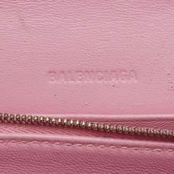 Pre Owned Balenciaga Light Pink Croc Embossed Leather Gossip Wallet on Chain