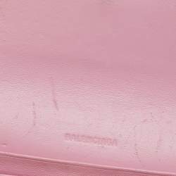 Pre Owned Balenciaga Light Pink Croc Embossed Leather Gossip Wallet on Chain