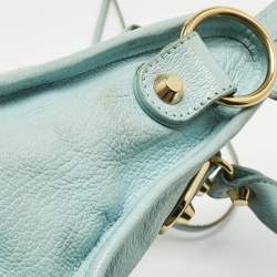 Pre Owned Balenciaga Light Turquoise Leather Mini Metallic Edge Classic City Bag