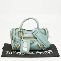 Pre Owned Balenciaga Light Turquoise Leather Mini Metallic Edge Classic City Bag