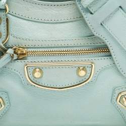 Pre Owned Balenciaga Light Turquoise Leather Mini Metallic Edge Classic City Bag