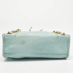 Pre Owned Balenciaga Light Turquoise Leather Mini Metallic Edge Classic City Bag