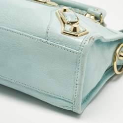 Pre Owned Balenciaga Light Turquoise Leather Mini Metallic Edge Classic City Bag