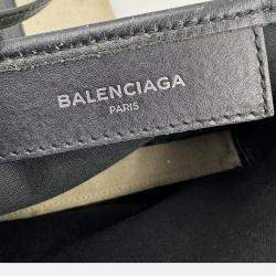 Pre Owned Balenciaga Off White/Black Canvas and Leather Navy XS Cabas Tote