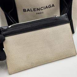 Pre Owned Balenciaga Off White/Black Canvas and Leather Navy XS Cabas Tote