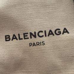 Pre Owned Balenciaga Off White/Black Canvas and Leather Navy XS Cabas Tote