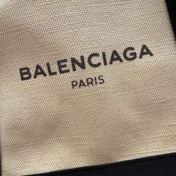 Pre Owned Balenciaga Off White/Black Canvas and Leather Navy XS Cabas Tote