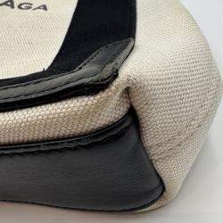 Pre Owned Balenciaga Off White/Black Canvas and Leather Navy XS Cabas Tote