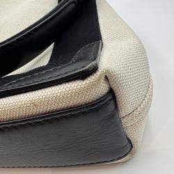 Pre Owned Balenciaga Off White/Black Canvas and Leather Navy XS Cabas Tote
