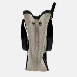 Pre Owned Balenciaga Off White/Black Canvas and Leather Navy XS Cabas Tote