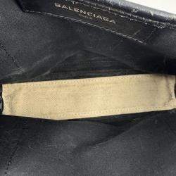 Pre Owned Balenciaga Off White/Black Canvas and Leather Navy XS Cabas Tote