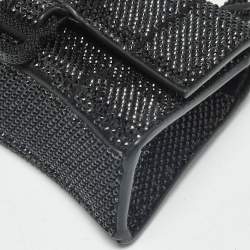 Pre Owned Balenciaga Black Suede Crystals Embellished Nano Hourglass Top Handle Bag