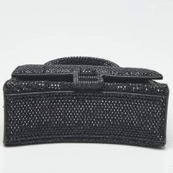 Pre Owned Balenciaga Black Suede Crystals Embellished Nano Hourglass Top Handle Bag