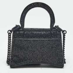 Pre Owned Balenciaga Black Suede Crystals Embellished Nano Hourglass Top Handle Bag