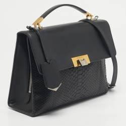 Pre Owned Balenciaga Black Leather and Python Le Dix Cartable Top Handle Bag