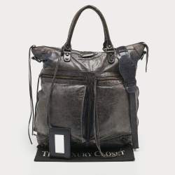 Pre Owned Balenciaga Navy Blue Leather RH Square Tote